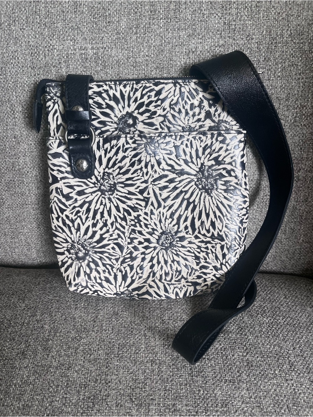 Patricia Nash Sunflower Black & White Embossed Leather Crossbody Bag